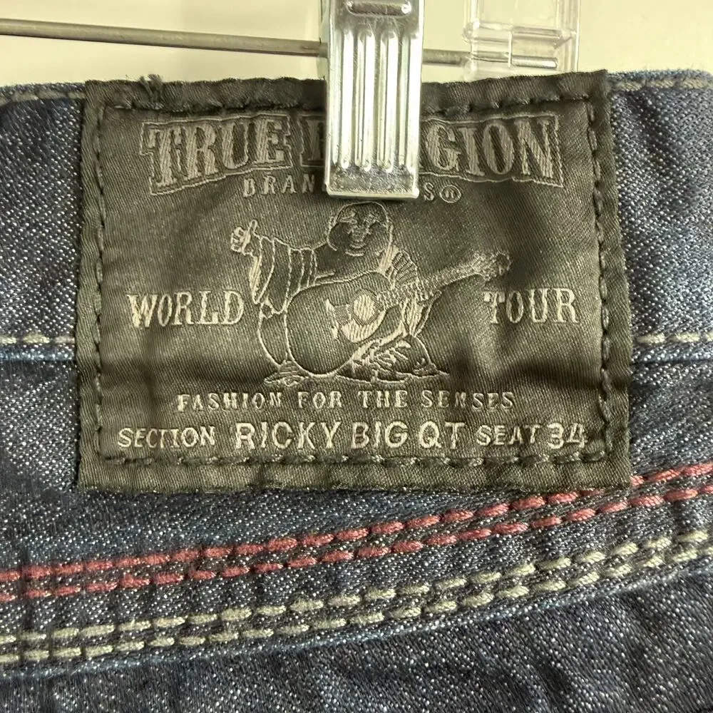True Religion Ricky Straight Leg Jeans Mens 32 Dark Wash Blue Denim Zip Fly Y2k